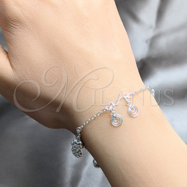 Pulsera de Dije 03.409.0185.07 Plata Rodinada, Diseño de Flor, Pulido, Tono Plateado (Grosor 03 MM, 7 Pulgadas de Largo)