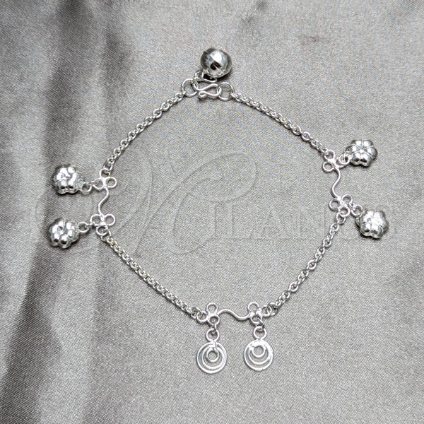 Pulsera de Dije 03.409.0185.07 Plata Rodinada, Diseño de Flor, Pulido, Tono Plateado (Grosor 03 MM, 7 Pulgadas de Largo)