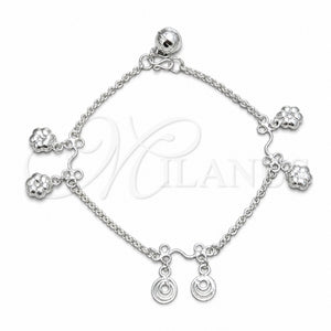 Pulsera de Dije 03.409.0185.07 Plata Rodinada, Diseño de Flor, Pulido, Tono Plateado (Grosor 03 MM, 7 Pulgadas de Largo)