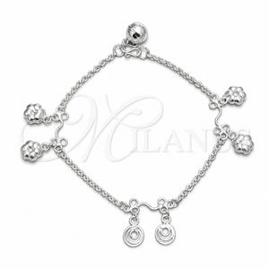 Pulsera de Dije 03.409.0185.07 Plata Rodinada, Diseño de Flor, Pulido, Tono Plateado (Grosor 03 MM, 7 Pulgadas de Largo)