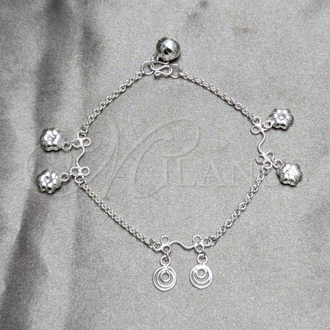 Pulsera de Dije 03.409.0185.07 Plata Rodinada, Diseño de Flor, Pulido, Tono Plateado (Grosor 03 MM, 7 Pulgadas de Largo)