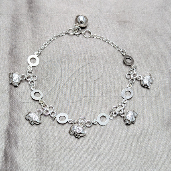 Pulsera de Dije 03.409.0186.07 Plata Rodinada, Diseño de Elefante, Pulido, Tono Plateado (Grosor 03 MM, 7 Pulgadas de Largo)