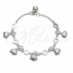 Pulsera de Dije 03.409.0186.07 Plata Rodinada, Diseño de Elefante, Pulido, Tono Plateado (Grosor 03 MM, 7 Pulgadas de Largo)
