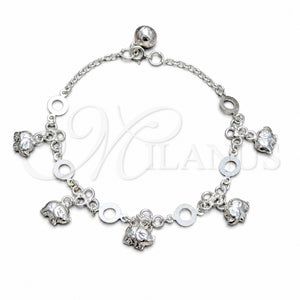 Pulsera de Dije 03.409.0186.07 Plata Rodinada, Diseño de Elefante, Pulido, Tono Plateado (Grosor 03 MM, 7 Pulgadas de Largo)