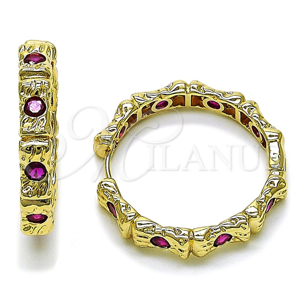 Argolla Huggie 02.204.0042.35 Oro Laminado, con Rubi Zirconia Cubica, Pulido, Tono Dorado