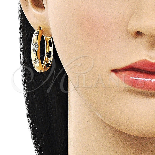 Argolla Huggie 02.204.0043.30 Oro Laminado, Diseño de Corazón, con Blanca Micro Pave, Pulido, Tono Dorado