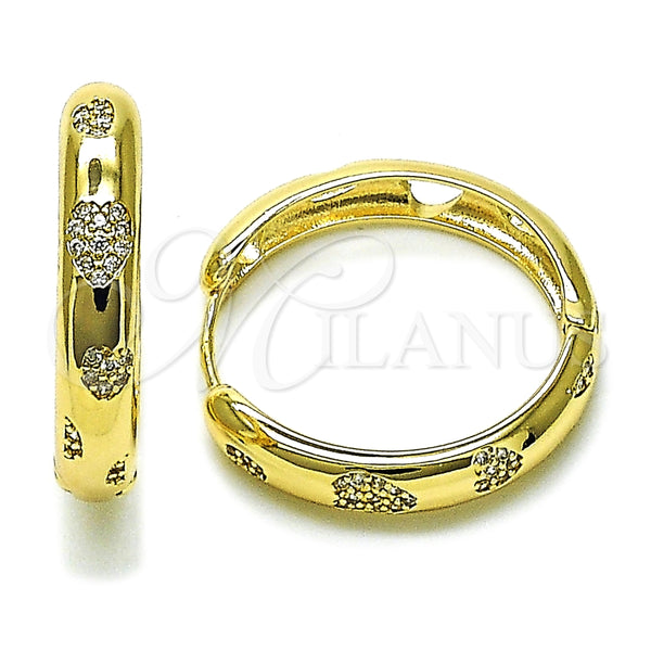Argolla Huggie 02.204.0043.30 Oro Laminado, Diseño de Corazón, con Blanca Micro Pave, Pulido, Tono Dorado