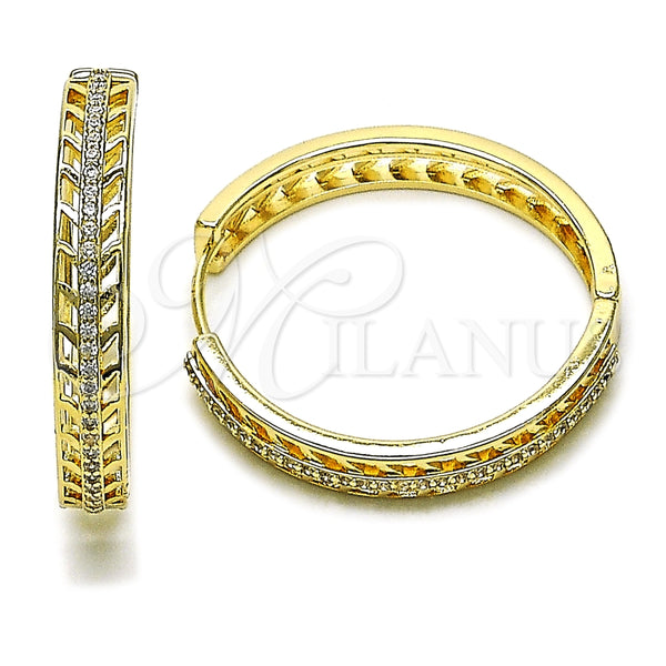 Argolla Huggie 02.204.0048.35 Oro Laminado, con Blanca Micro Pave, Pulido, Tono Dorado
