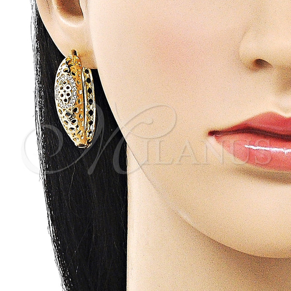 Argolla Huggie 02.204.0049.35 Oro Laminado, Diseño de File, con Blanca Micro Pave, Pulido, Tono Dorado