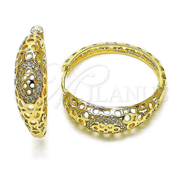 Argolla Huggie 02.204.0049.35 Oro Laminado, Diseño de File, con Blanca Micro Pave, Pulido, Tono Dorado