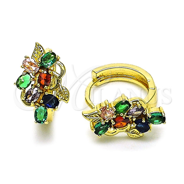 Argolla Huggie 02.210.0891.18 Oro Laminado, Diseño de Uva y Oja, con Multicolor Zirconia Cubica, Pulido, Tono Dorado