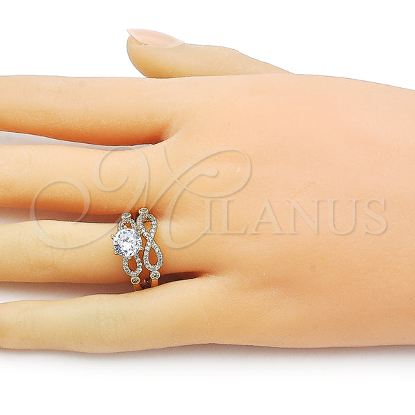 Anillo de Boda 01.284.0091 Oro Laminado, Diseño de Infinito y Cluster, con Blanca Zirconia Cubica and Blanca Micro Pave, Pulido, Tono Dorado (One size fits all)