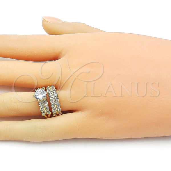 Anillo de Boda 01.284.0093 Oro Laminado, Diseño de Cluster y Oja, con Blanca Zirconia Cubica and Blanca Micro Pave, Pulido, Tono Dorado (One size fits all)