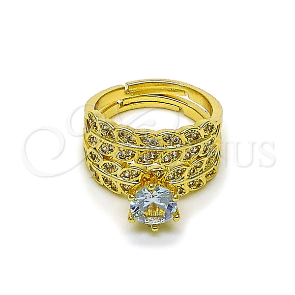 Anillo de Boda 01.284.0093 Oro Laminado, Diseño de Cluster y Oja, con Blanca Zirconia Cubica and Blanca Micro Pave, Pulido, Tono Dorado (One size fits all)