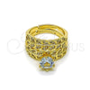 Anillo de Boda 01.284.0093 Oro Laminado, Diseño de Cluster y Oja, con Blanca Zirconia Cubica and Blanca Micro Pave, Pulido, Tono Dorado (One size fits all)