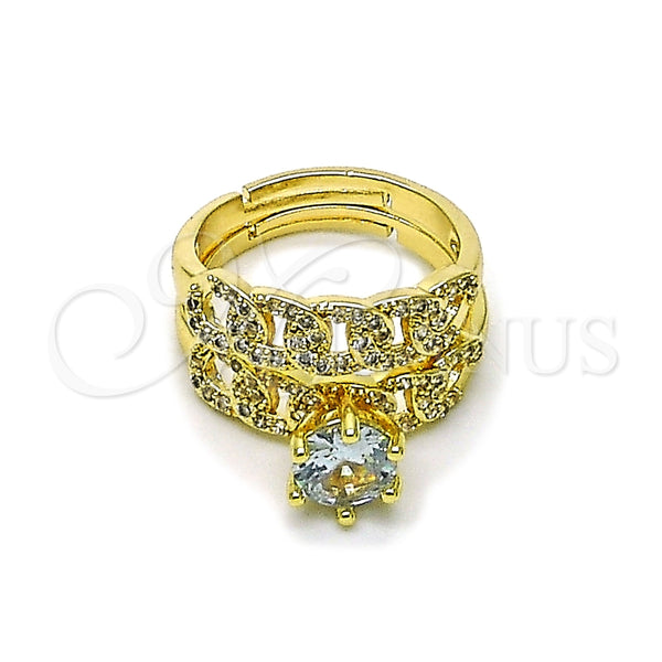 Anillo de Boda 01.284.0094 Oro Laminado, Diseño de Cluster y Miami Cubana, con Blanca Zirconia Cubica and Blanca Micro Pave, Pulido, Tono Dorado (One size fits all)