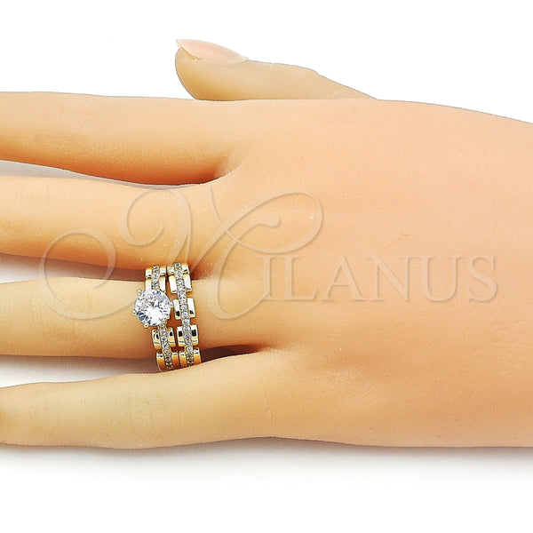 Anillo de Boda 01.284.0096 Oro Laminado, Diseño de Cluster, con Blanca Zirconia Cubica and Blanca Micro Pave, Pulido, Tono Dorado (One size fits all)