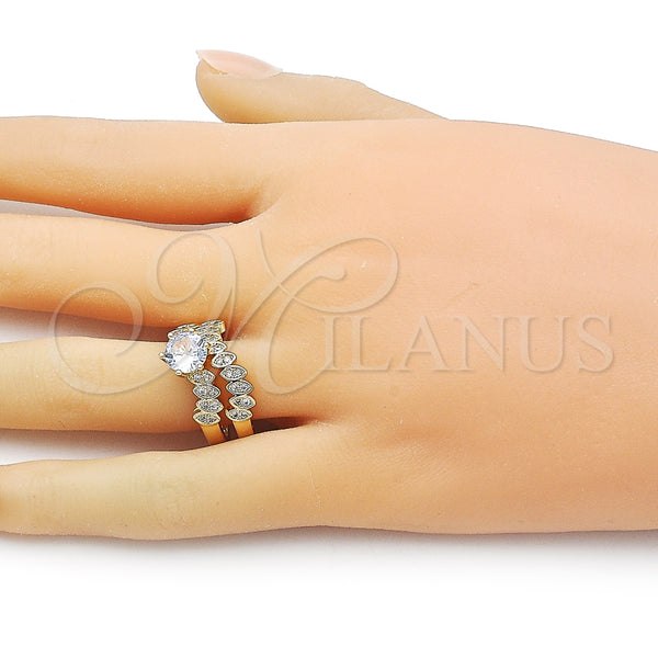 Anillo de Boda 01.284.0097 Oro Laminado, Diseño de Cluster y Oja, con Blanca Zirconia Cubica and Blanca Micro Pave, Pulido, Tono Dorado (One size fits all)