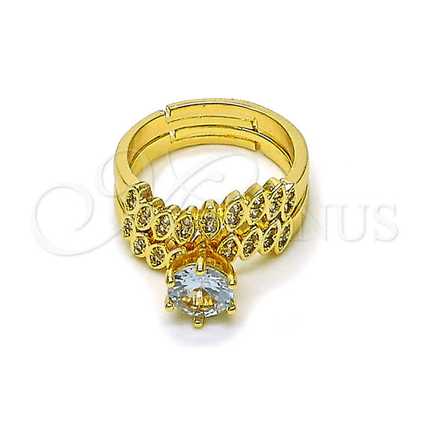 Anillo de Boda 01.284.0097 Oro Laminado, Diseño de Cluster y Oja, con Blanca Zirconia Cubica and Blanca Micro Pave, Pulido, Tono Dorado (One size fits all)