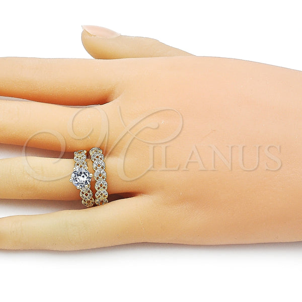 Anillo de Boda 01.284.0098 Oro Laminado, Diseño de Cluster, con Blanca Zirconia Cubica and Blanca Micro Pave, Pulido, Tono Dorado (One size fits all)