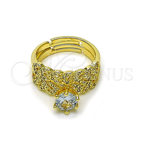 Anillo de Boda 01.284.0098 Oro Laminado, Diseño de Cluster, con Blanca Zirconia Cubica and Blanca Micro Pave, Pulido, Tono Dorado (One size fits all)