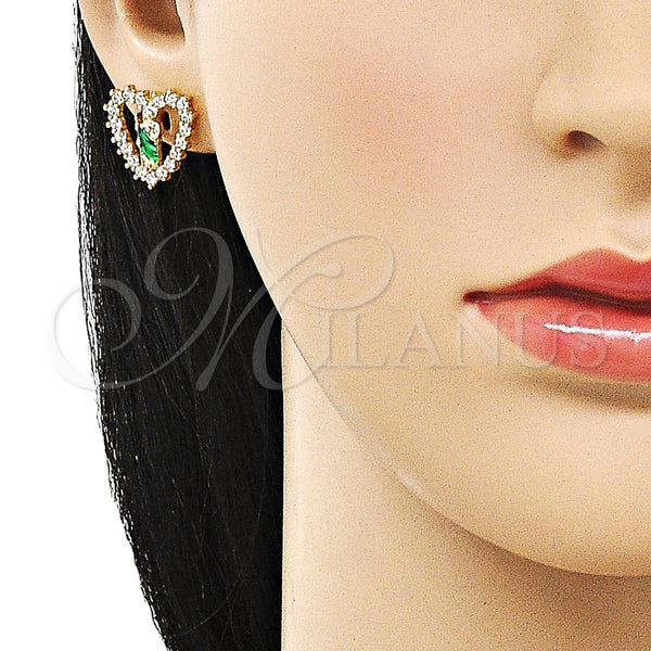 Arete Dormilona 02.284.0050 Oro Laminado, Diseño de San Judas y Corazón, con Blanca Zirconia Cubica, Pulido, Tres Tonos