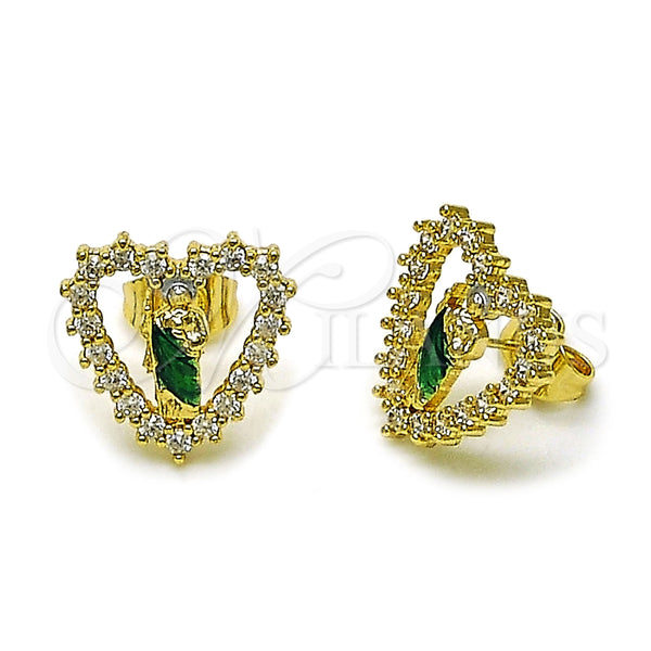 Arete Dormilona 02.284.0050 Oro Laminado, Diseño de San Judas y Corazón, con Blanca Zirconia Cubica, Pulido, Tres Tonos