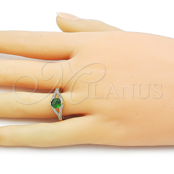 Anillo Multi Piedra 01.284.0100.1 Oro Laminado, Diseño de Cluster, con Verde Zirconia Cubica and Blanca Micro Pave, Pulido, Tono Dorado (One size fits all)