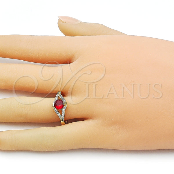 Anillo Multi Piedra 01.284.0100.2 Oro Laminado, Diseño de Cluster, con Granate Zirconia Cubica and Blanca Micro Pave, Pulido, Tono Dorado (One size fits all)