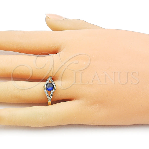 Anillo Multi Piedra 01.284.0100.3 Oro Laminado, Diseño de Cluster, con Zafiro Azul Zirconia Cubica and Blanca Micro Pave, Pulido, Tono Dorado (One size fits all)