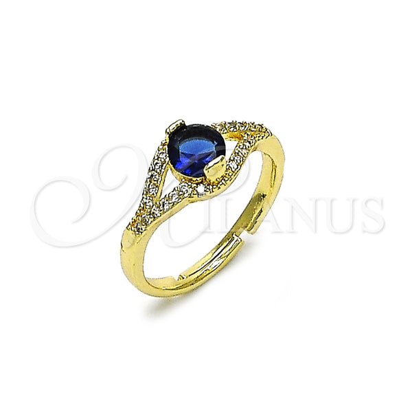 Anillo Multi Piedra 01.284.0100.3 Oro Laminado, Diseño de Cluster, con Zafiro Azul Zirconia Cubica and Blanca Micro Pave, Pulido, Tono Dorado (One size fits all)