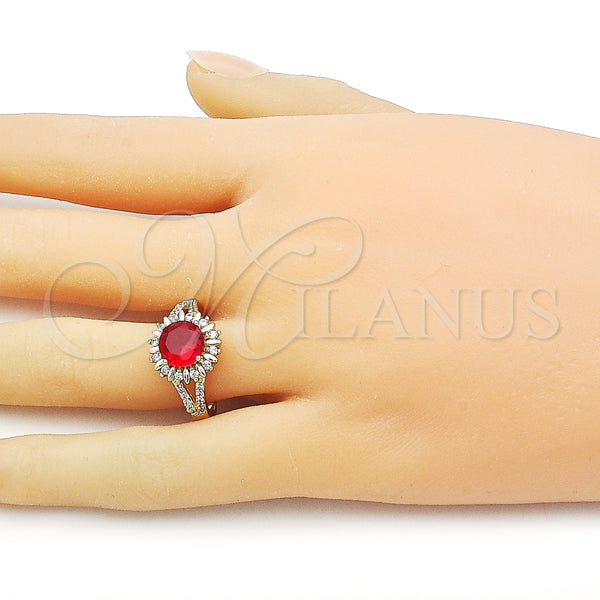 Anillo Multi Piedra 01.284.0102.2 Oro Laminado, Diseño de Cluster y Sol, con Granate and Blanca Zirconia Cubica, Pulido, Tono Dorado (One size fits all)