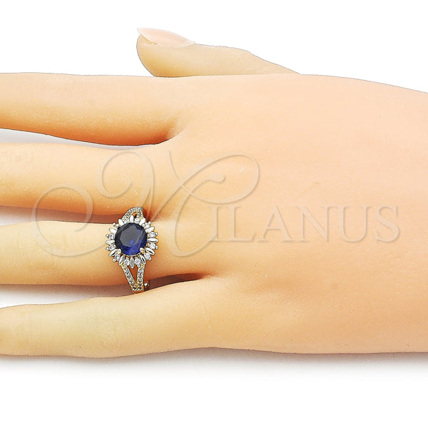 Anillo Multi Piedra 01.284.0102.3 Oro Laminado, Diseño de Cluster y Sol, con Zafiro Azul and Blanca Zirconia Cubica, Pulido, Tono Dorado (One size fits all)