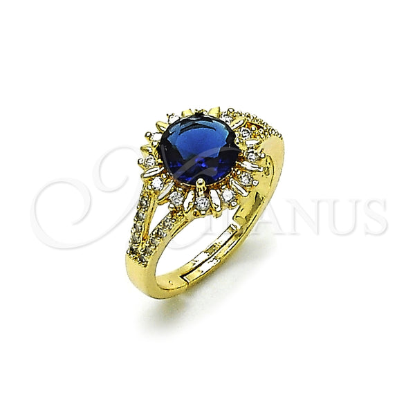 Anillo Multi Piedra 01.284.0102.3 Oro Laminado, Diseño de Cluster y Sol, con Zafiro Azul and Blanca Zirconia Cubica, Pulido, Tono Dorado (One size fits all)