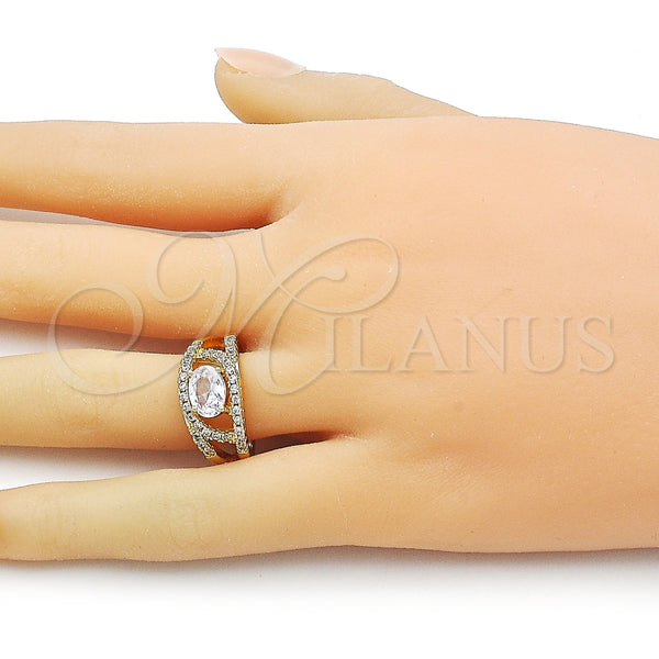 Anillo Multi Piedra 01.284.0104 Oro Laminado, Diseño de Ojo Griego, con Blanca Zirconia Cubica, Pulido, Tono Dorado (One size fits all)
