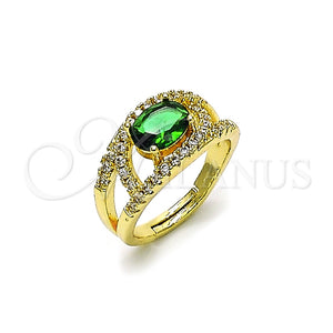 Anillo Multi Piedra 01.284.0104.1 Oro Laminado, Diseño de Ojo Griego, con Verde and Blanca Zirconia Cubica, Pulido, Tono Dorado (One size fits all)