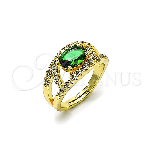 Anillo Multi Piedra 01.284.0104.1 Oro Laminado, Diseño de Ojo Griego, con Verde and Blanca Zirconia Cubica, Pulido, Tono Dorado (One size fits all)