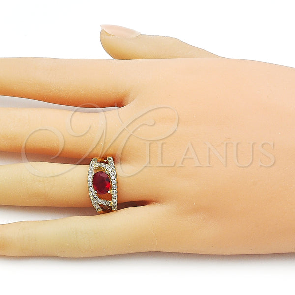 Anillo Multi Piedra 01.284.0104.2 Oro Laminado, Diseño de Ojo Griego, con Granate and Blanca Zirconia Cubica, Pulido, Tono Dorado (One size fits all)