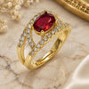 Anillo Multi Piedra 01.284.0104.2 Oro Laminado, Diseño de Ojo Griego, con Zirconia Cubica Granate y Blanca, Pulido, Tono Dorado (Talla Unica)