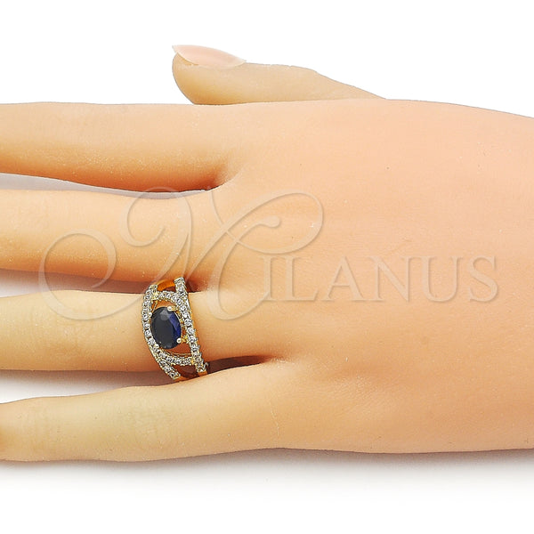 Anillo Multi Piedra 01.284.0104.3 Oro Laminado, Diseño de Ojo Griego, con Zafiro Azul and Blanca Zirconia Cubica, Pulido, Tono Dorado (One size fits all)