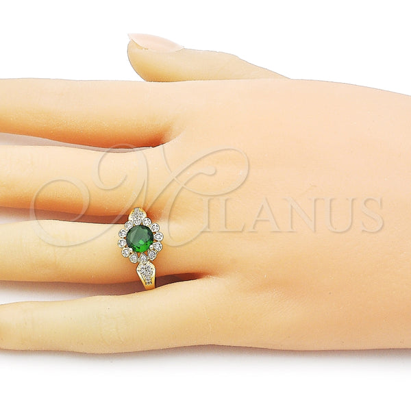 Anillo Multi Piedra 01.284.0105.1 Oro Laminado, Diseño de Cluster y Flor, con Verde Zirconia Cubica and Blanca Micro Pave, Pulido, Tono Dorado (One size fits all)