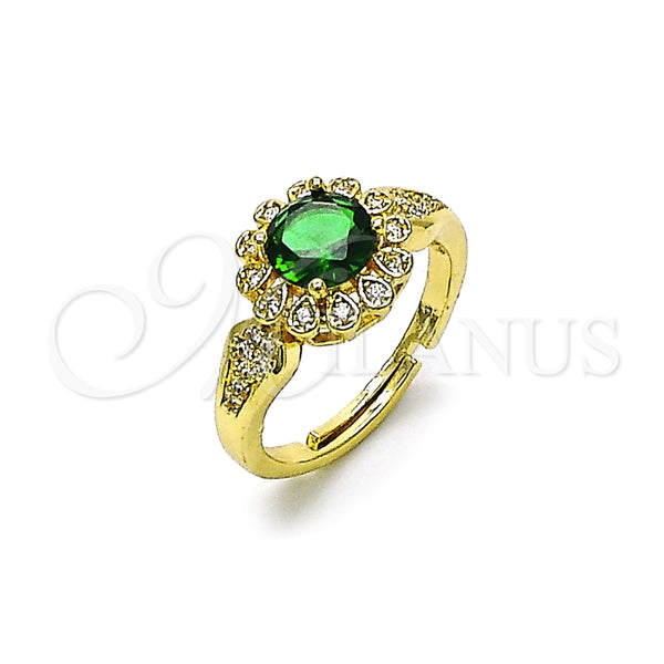 Anillo Multi Piedra 01.284.0105.1 Oro Laminado, Diseño de Cluster y Flor, con Verde Zirconia Cubica and Blanca Micro Pave, Pulido, Tono Dorado (One size fits all)