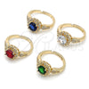 Anillo Multi Piedra 01.284.0105.1 Oro Laminado, Diseño de Cluster y Flor, con Verde Zirconia Cubica and Blanca Micro Pave, Pulido, Tono Dorado (One size fits all)