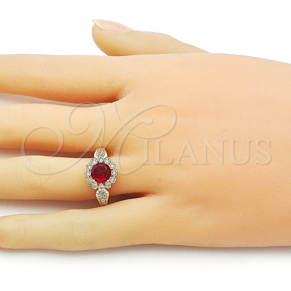 Anillo Multi Piedra 01.284.0105.2 Oro Laminado, Diseño de Cluster y Flor, con Granate Zirconia Cubica and Blanca Micro Pave, Pulido, Tono Dorado (One size fits all)