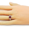 Anillo Multi Piedra 01.284.0105.2 Oro Laminado, Diseño de Cluster y Flor, con Granate Zirconia Cubica and Blanca Micro Pave, Pulido, Tono Dorado (One size fits all)