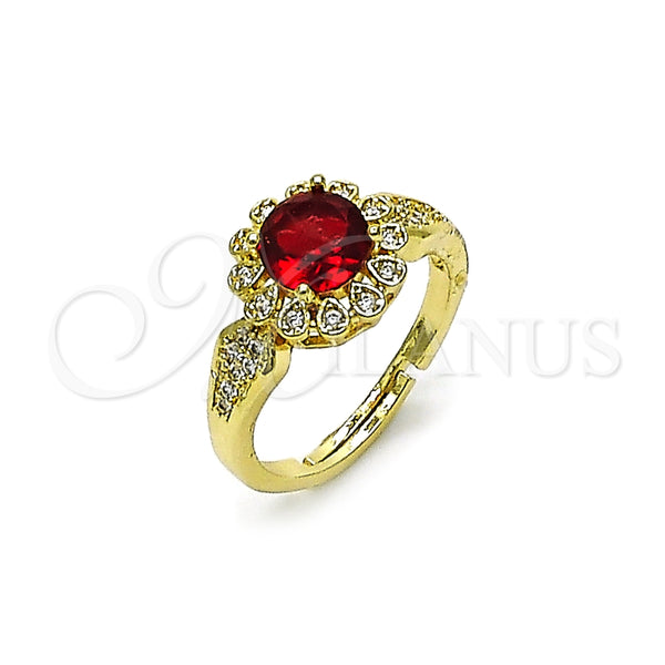 Anillo Multi Piedra 01.284.0105.2 Oro Laminado, Diseño de Cluster y Flor, con Granate Zirconia Cubica and Blanca Micro Pave, Pulido, Tono Dorado (One size fits all)