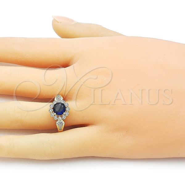 Anillo Multi Piedra 01.284.0105.3 Oro Laminado, Diseño de Cluster y Flor, con Zafiro Azul Zirconia Cubica and Blanca Micro Pave, Pulido, Tono Dorado (One size fits all)