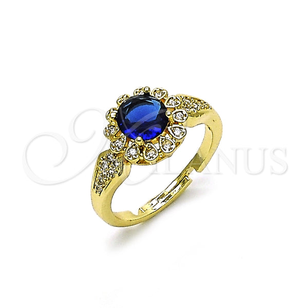 Anillo Multi Piedra 01.284.0105.3 Oro Laminado, Diseño de Cluster y Flor, con Zafiro Azul Zirconia Cubica and Blanca Micro Pave, Pulido, Tono Dorado (One size fits all)