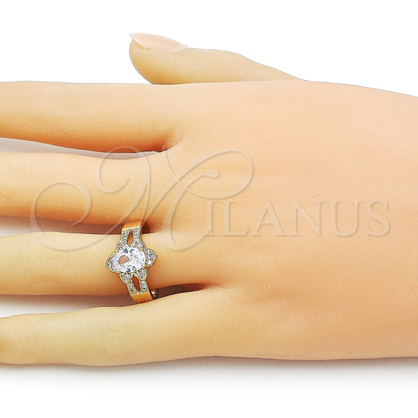 Anillo Multi Piedra 01.284.0106 Oro Laminado, Diseño de Cluster, con Blanca Zirconia Cubica and Blanca Micro Pave, Pulido, Tono Dorado (One size fits all)