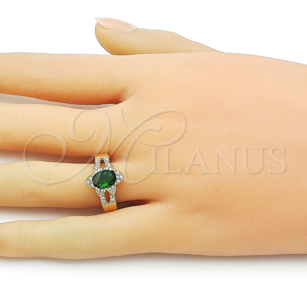 Anillo Multi Piedra 01.284.0106.1 Oro Laminado, Diseño de Cluster, con Verde Zirconia Cubica and Blanca Micro Pave, Pulido, Tono Dorado (One size fits all)